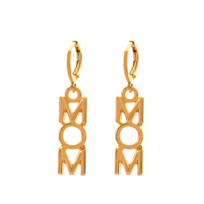 Retro Alphabet Letter Mom Dad Earrings Women - Gold 01KC - Gift - Carvan Mart