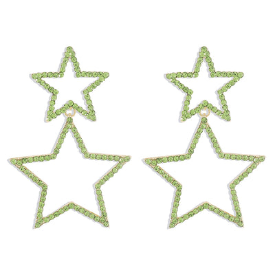 Rhinestone Earrings Five-pointed Star Double-layer Personality Fashion - Golden Green - Earrings - Carvan Mart