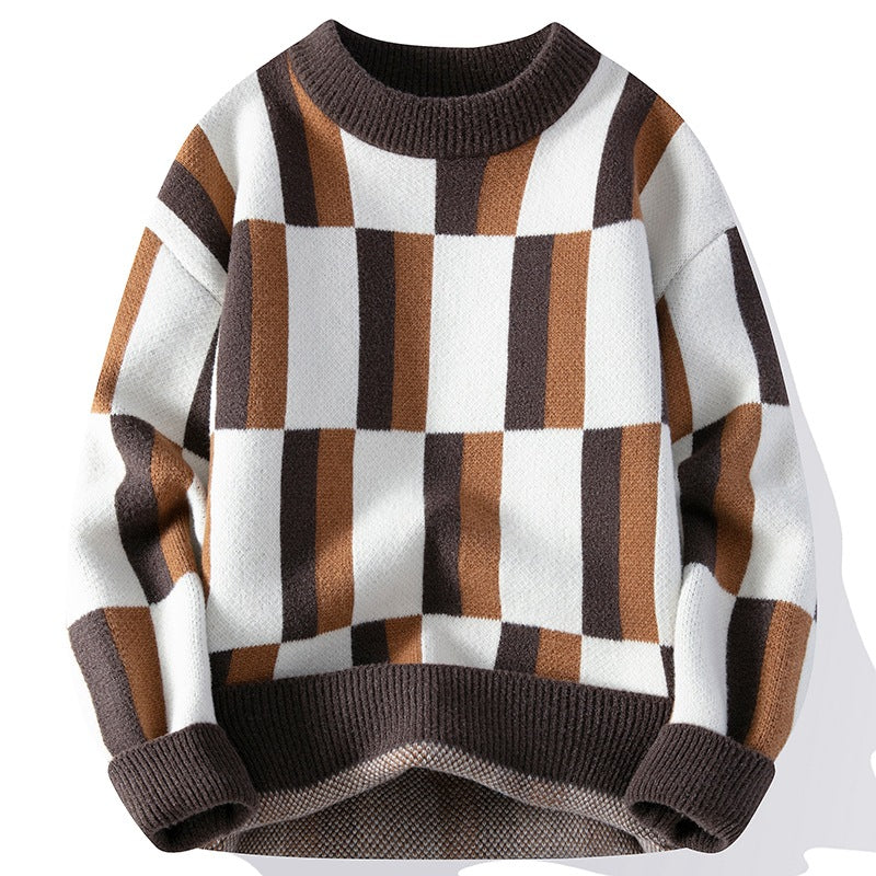 Men's Round Neck Multicolor Sweater Simple Knitwear - Khaki - Men's Sweaters - Carvan Mart