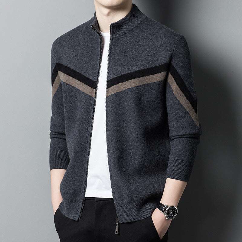 Winter Sweater Men's Stand Collar Contrast Jumper - Carvan Mart