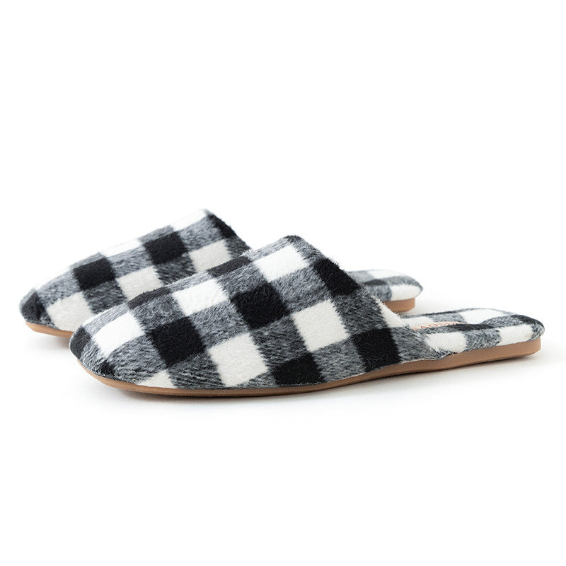 Women's And Men's Tendon Bottom Non-slip Slippers - Black And White Plaid - Women's Slippers - Carvan Mart