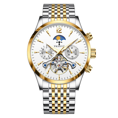Men's Tourbillon Luminous Waterproof Hollow Out Mechanical Watch - 816 Gold Shell White Surface TRS816 - Men's Watches - Carvan Mart