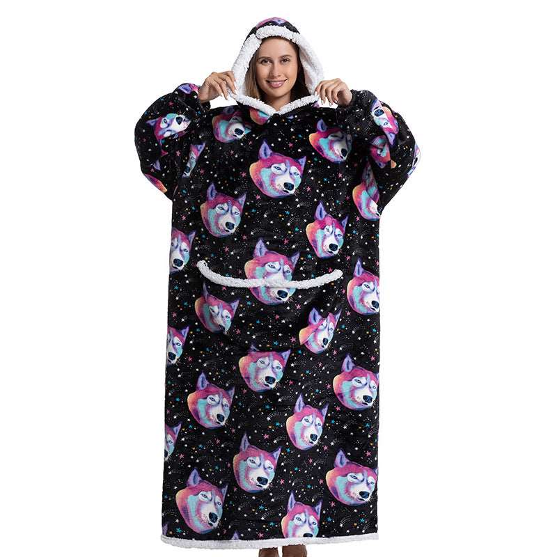 Animal Cartoon Extra Thick Lambswool Pajamas Hooded Lazy Blanket - Carvan Mart