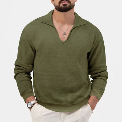 Waffle Casual Men's Henley Shirts Long-sleeved Loose T-shirt - Army Green - Men's Shirts - Carvan Mart