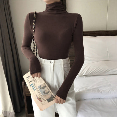 All-matching Solid Color Turtleneck Bottoming Shirt Women's Slim-fit Long Sleeve - Carvan Mart