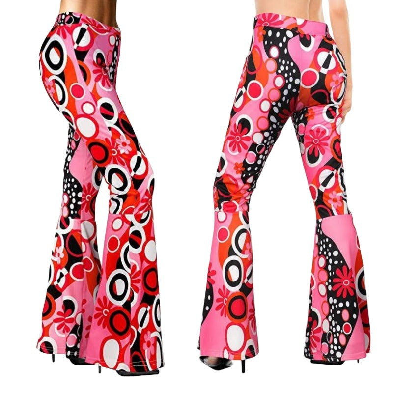 Women's Hippie Pants Wide Leg Pants 70s Retro Trouser High Waist Pants - Carvan Mart