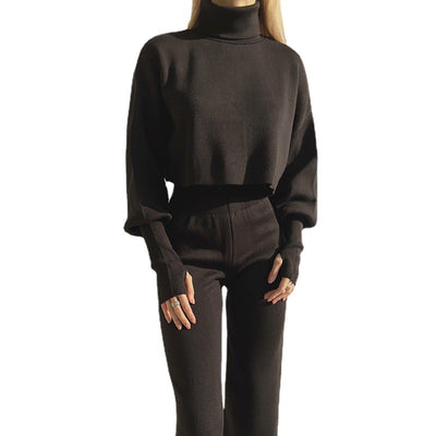 European Turtleneck Loose Long Sleeve Top Female Casual Fashion Suit Set - Carvan Mart