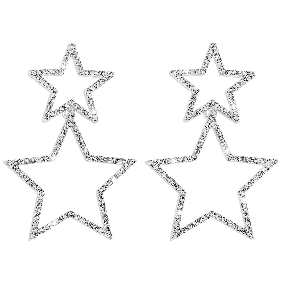 Rhinestone Earrings Five-pointed Star Double-layer Personality Fashion - White K - Earrings - Carvan Mart