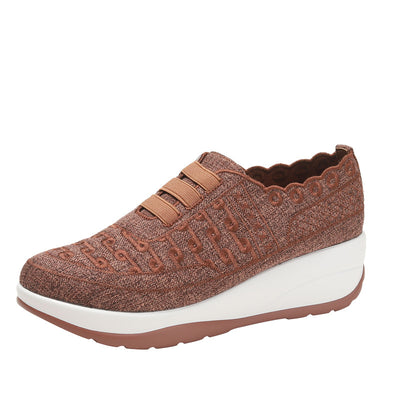 Fly Woven Mesh Slip-on Women's Shoes - Breathable Lightweight Casual Wedges - Brown - Women's Shoes - Carvan Mart