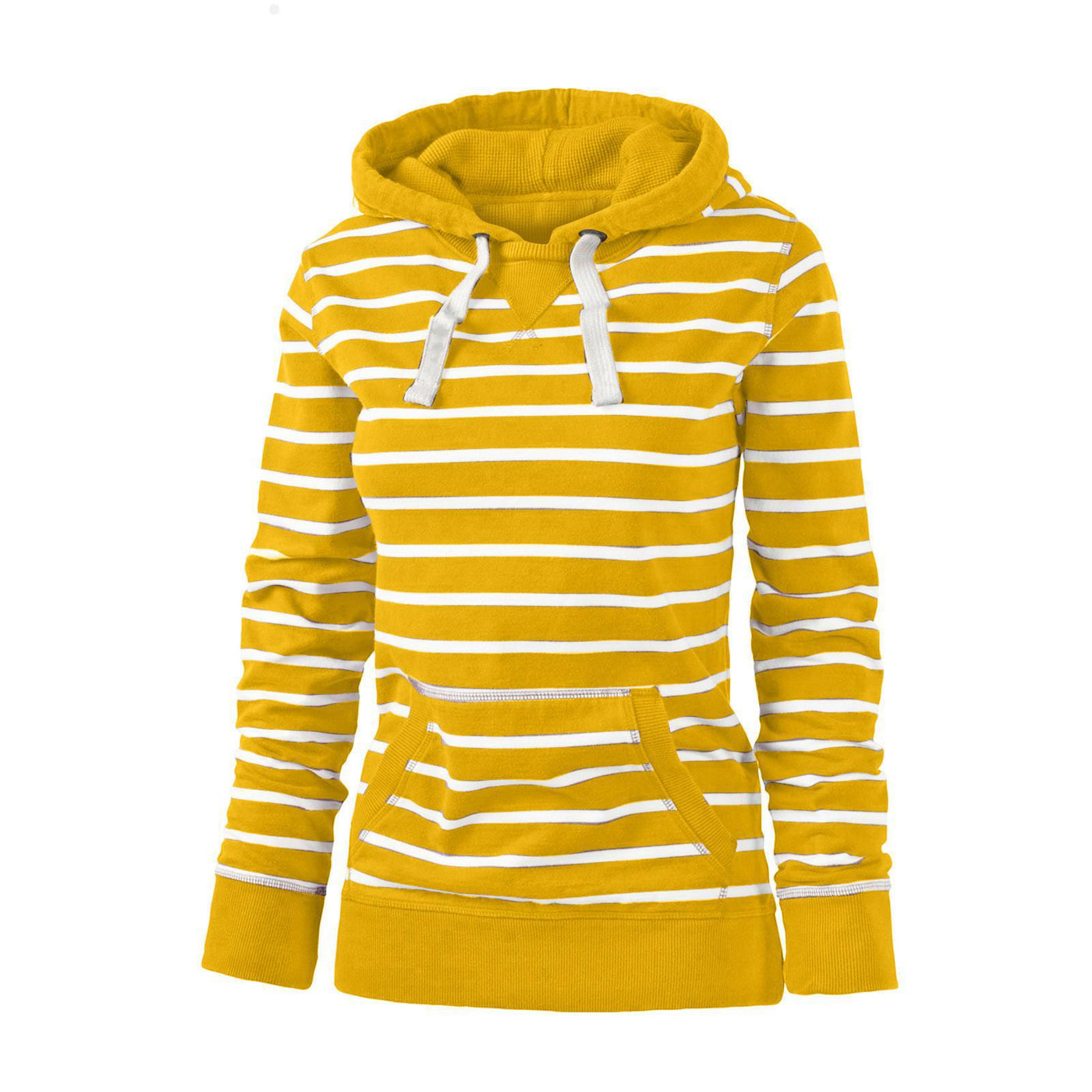 Women's Casual Long Sleeve Hooded Striped Sweater Jacket - Street Style Pullover - Yellow - Sweaters - Carvan Mart