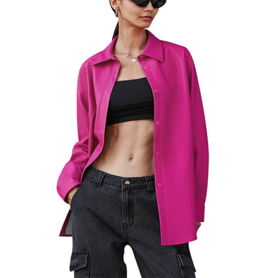 Women's Leather Jacket Long Sleeve PU Leather Coat - Carvan Mart