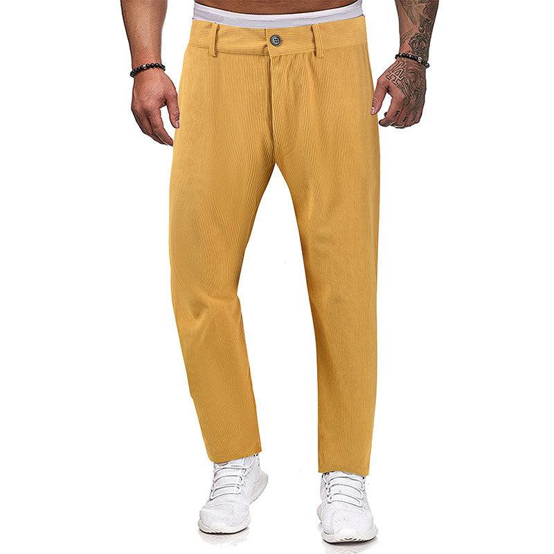 Men's Fashion Thickened Straight Trousers - Comfortable and Versatile Cotton Pants - Yellow - Men's Pants - Carvan Mart