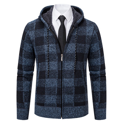 Men's Plaid Thickened Cardigan Sweater Coat - 6636 Blue - Men's Jackets & Coats - Carvan Mart