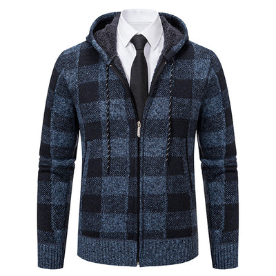 Men's Plaid Thickened Cardigan Sweater Coat - Carvan Mart