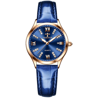 Simple Women's Automatic Delicate Small Dial Waterproof Quartz Watch - 958 Blue Surface Belt Style - Women's Watches - Carvan Mart