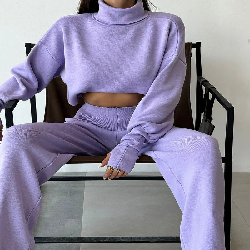 European Turtleneck Loose Long Sleeve Top Female Casual Fashion Suit Set - Violet - Suits & Sets - Carvan Mart