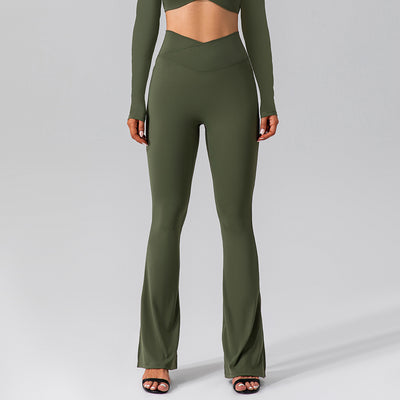 Stylish Athletic Yoga Leggings - Bell-bottom Performance Pants - Olive Green - Pants & Capris - Carvan Mart