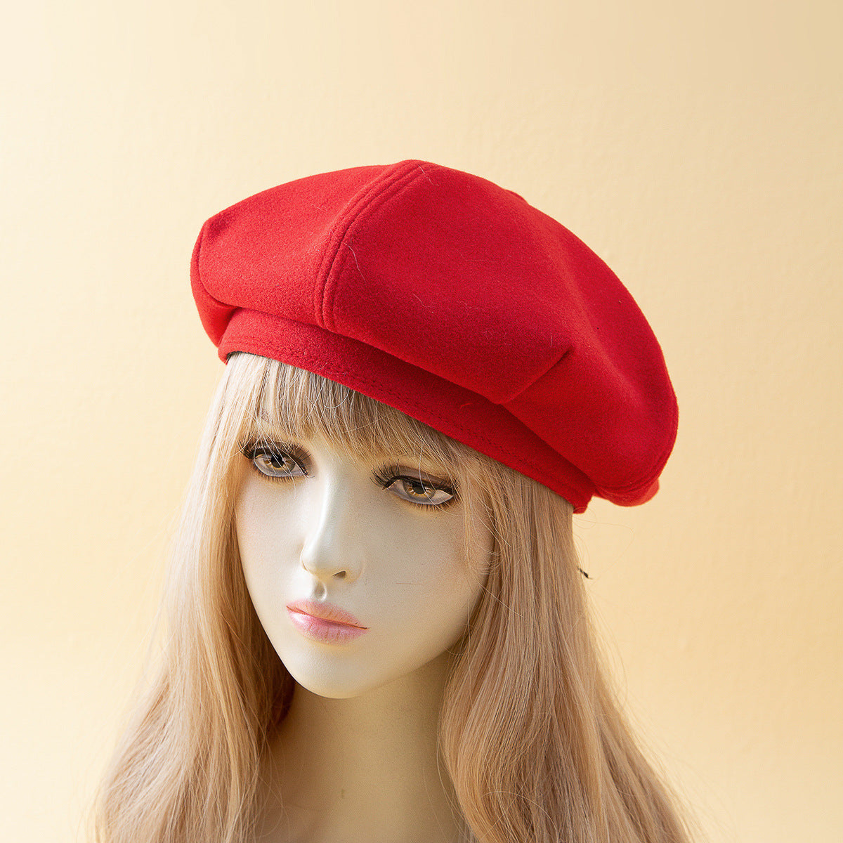 Women's Fashion All-matching Solid Color Wool Four-corner Retro Artistic Painter Hat - Red M - Women's Hats & Caps - Carvan Mart