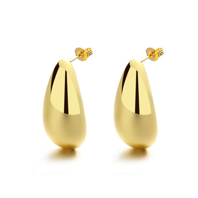 Fashion Jewelry Water Drop Glossy 16k Real Gold Plating Simple And Elegant Earrings - Carvan Mart