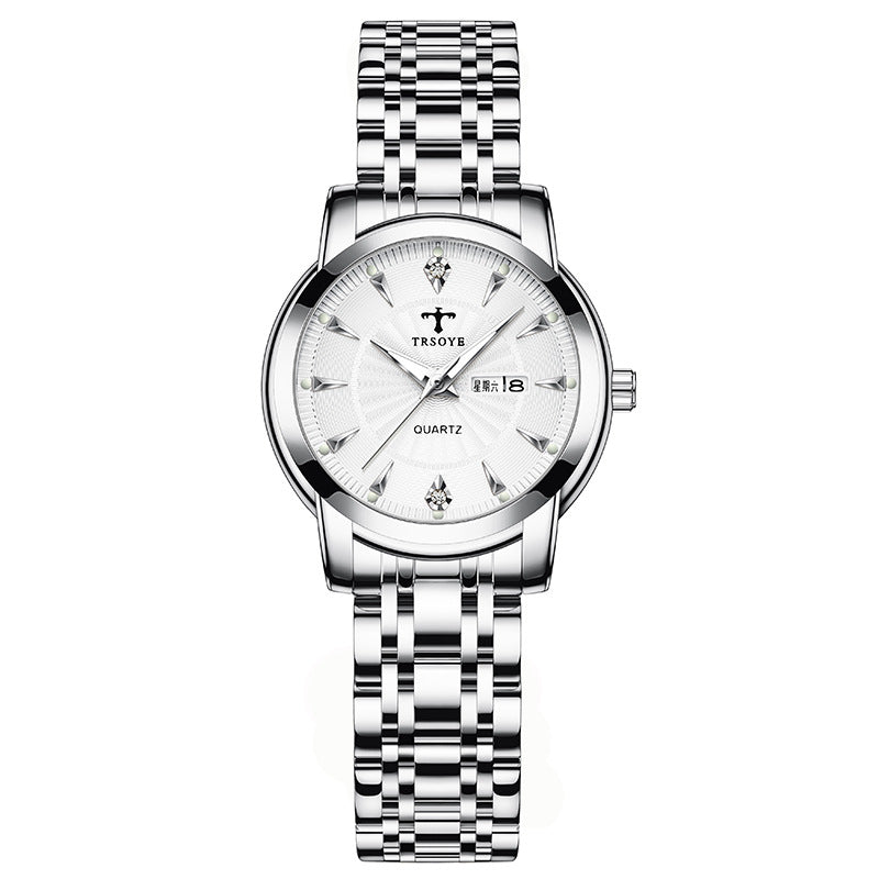 Small And Exquisite Women's Waterproof Luminous Simplicity Quartz Watch - 8801 Silver Case White Surface - Women's Watches - Carvan Mart