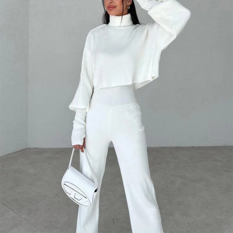 European Turtleneck Loose Long Sleeve Top Female Casual Fashion Suit Set - White - Suits & Sets - Carvan Mart