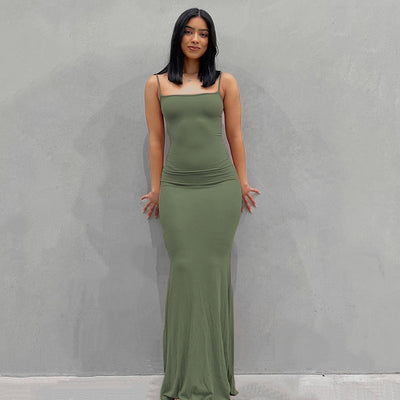 Satin Slip Sleeveless Backless Maxi Dress Bodycon Sexy Women's Dress - Green - Dresses - Carvan Mart