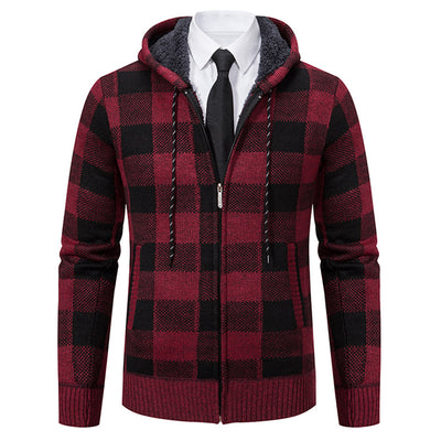 Men's Plaid Thickened Cardigan Sweater Coat - Carvan Mart