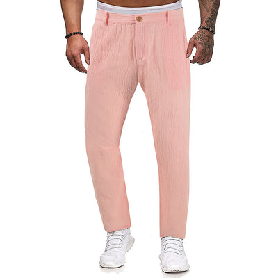 Men's Sports Loose Straight Trousers - Comfortable Cotton Pants for Active Lifestyles - Pink - Men's Pants - Carvan Mart