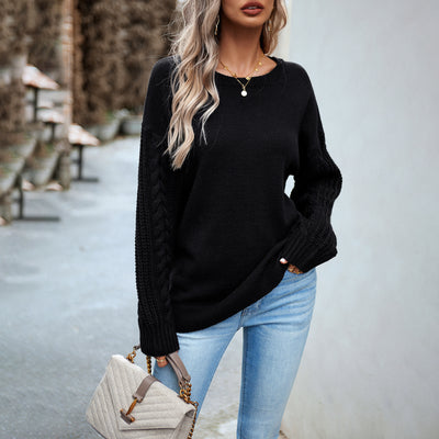Women's Fashionable Simple Round Neck Sweater - Carvan Mart