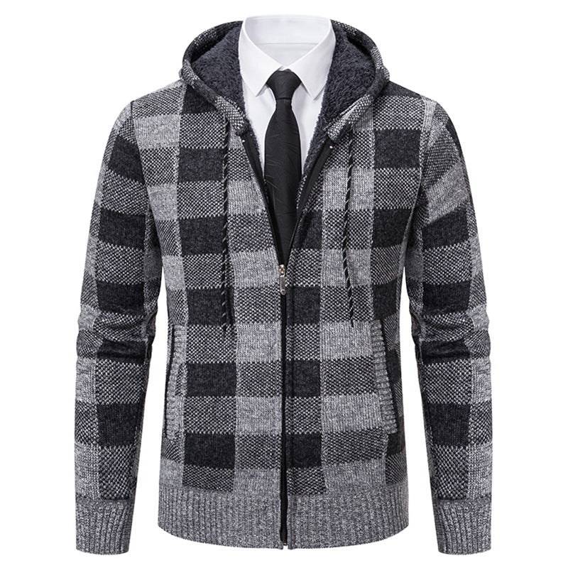 Men's Plaid Thickened Cardigan Sweater Coat - Carvan Mart Ltd
