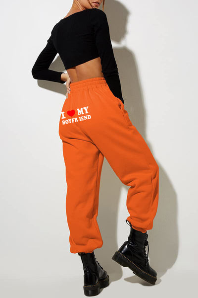 Trendy Boyfriend Sweatpants - Cozy High-Waisted Joggers with Cute Print - Orange Back Print - Pants & Capris - Carvan Mart