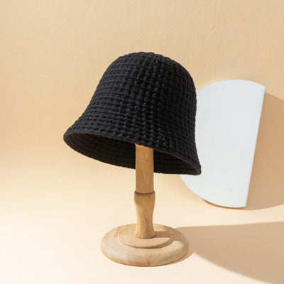 Women's Pineapple Pattern Wool Blend Simple Knitted Bucket Hat - Black M - Women's Hats & Caps - Carvan Mart