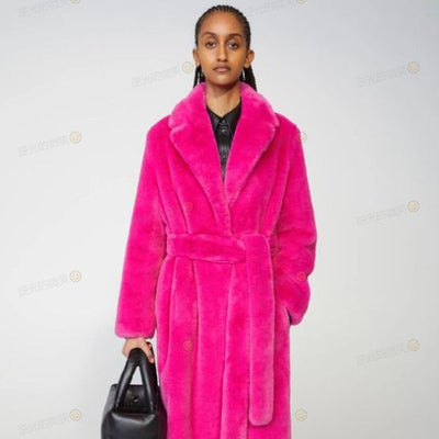 Long Rabbit Mink Fur Coat Jacket Women's Plush Turndown Collar Coat - Carvan Mart