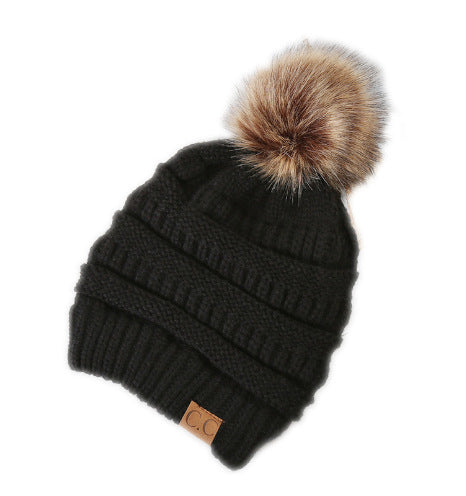 Warm Hat Thickening Not Fleece-lined Knitting Plus Fur Ball - - Women's Hats & Caps - Carvan Mart