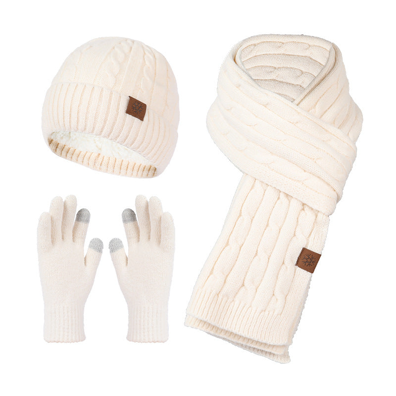 Knitting Hat Scarf And Gloves Three-piece Set - Carvan Mart
