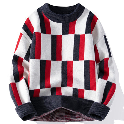 Men's Round Neck Multicolor Sweater Simple Knitwear - Red - Men's Sweaters - Carvan Mart