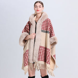 Women's Plaid Cashmere Fur Collar Cardigan Coat - Small Red Plaid Average Size - Women's Coats & Jackets - Carvan Mart