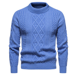 Men's Solid Color Round Neck Sweater - Thick Pullover Bottoming Shirt - Blue - Men's Sweaters - Carvan Mart