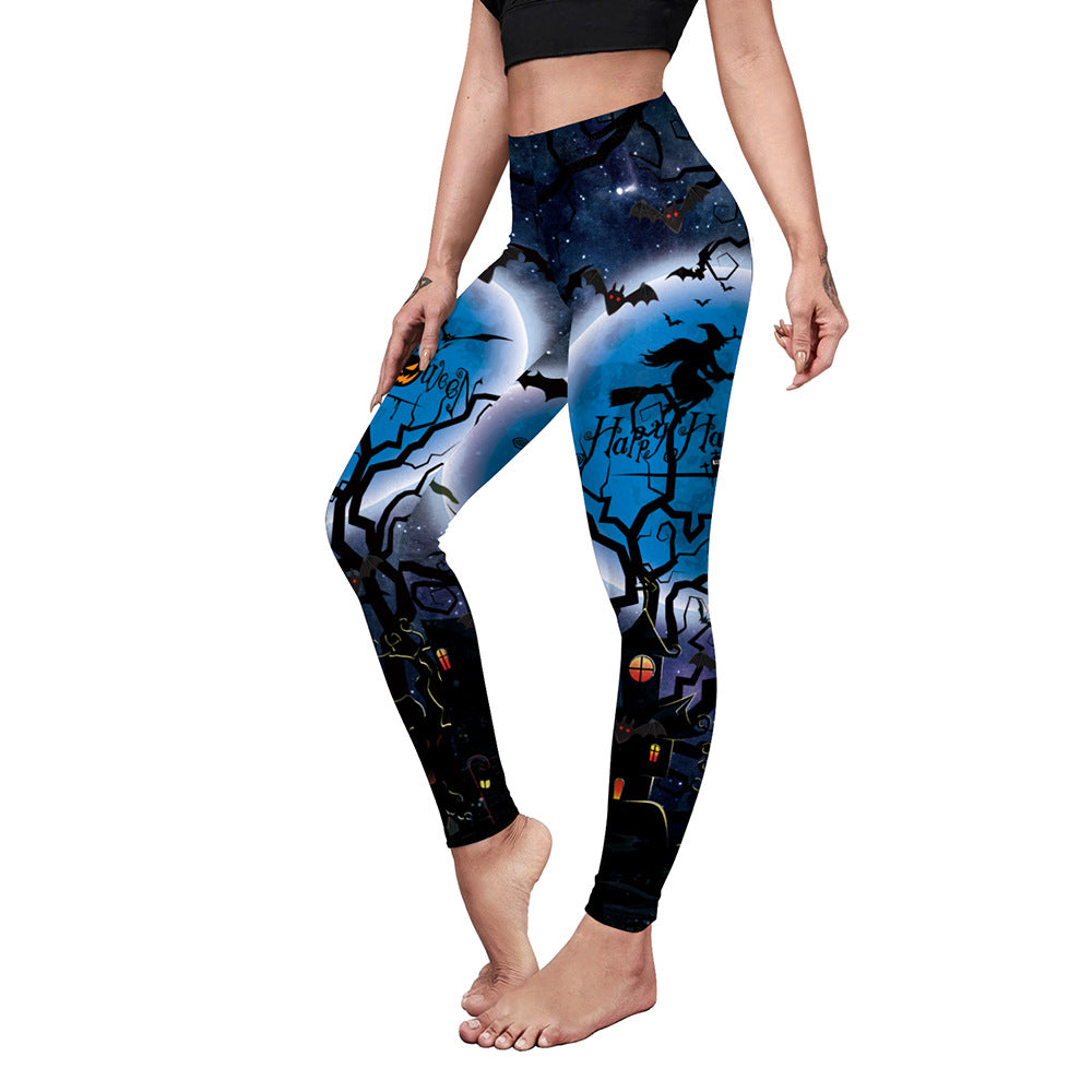 Women's Halloween Leggings - High-Waisted Spooky Print Yoga Pants - B2301026 - Pants & Capris - Carvan Mart