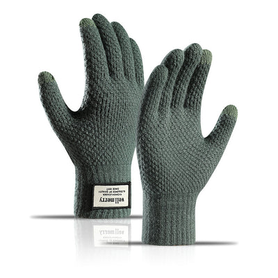 Men's Fashion Velvet Padded Thick Jacquard Warm Wool Touch Screen Gloves - Carvan Mart