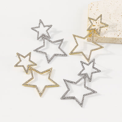 Rhinestone Earrings Five-pointed Star Double-layer Personality Fashion - Carvan Mart