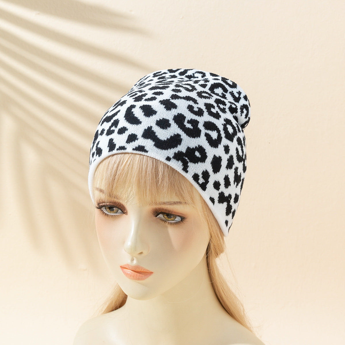 Women's Wild Casual Retro Leopard Zebra Print Cow Houndstooth Knitted Hat - Black And White Leopard Print M - Women's Hats & Caps - Carvan Mart