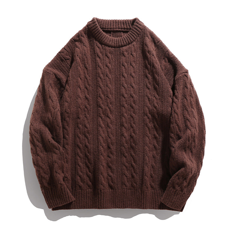 Men's Round Neck Loose Twisted Sweater Couple - Coffee - Men's Sweaters - Carvan Mart