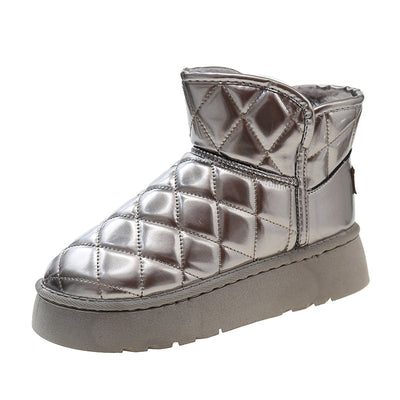 Soft Leather Brushed Lining Insulated Cotton-Padded Shoes - Mid Heel, Warm Casual Footwear - Gray - Women's Shoes - Carvan Mart