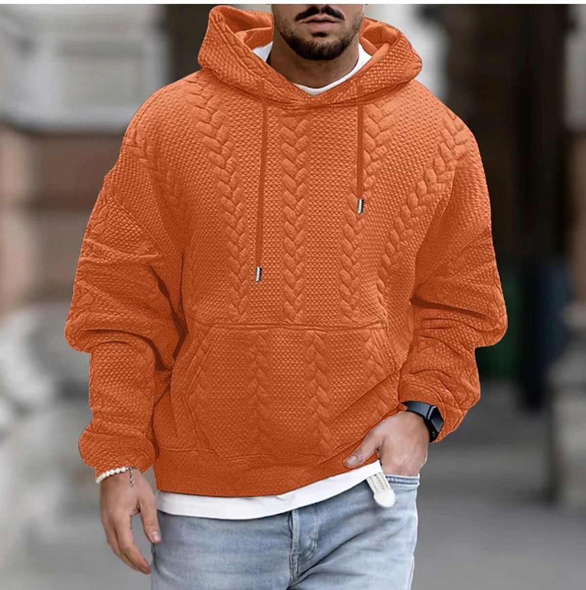 Men's Plus Size Casual Pullover Sweater - Stylish and Comfortable Knitwear - Orange Red - Men's Sweaters - Carvan Mart