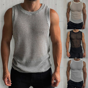 Men's Shirt Round Neck Sleeveless Hollow Knitted Vest - Carvan Mart