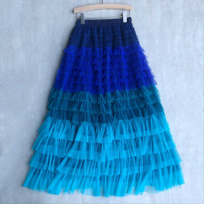Women's Cake Skirt High Waist Contrast-color Ruffled Stitching Skirt - Carvan Mart