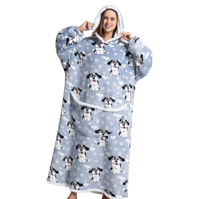 Animal Cartoon Extra Thick Lambswool Pajamas Hooded Lazy Blanket - Carvan Mart