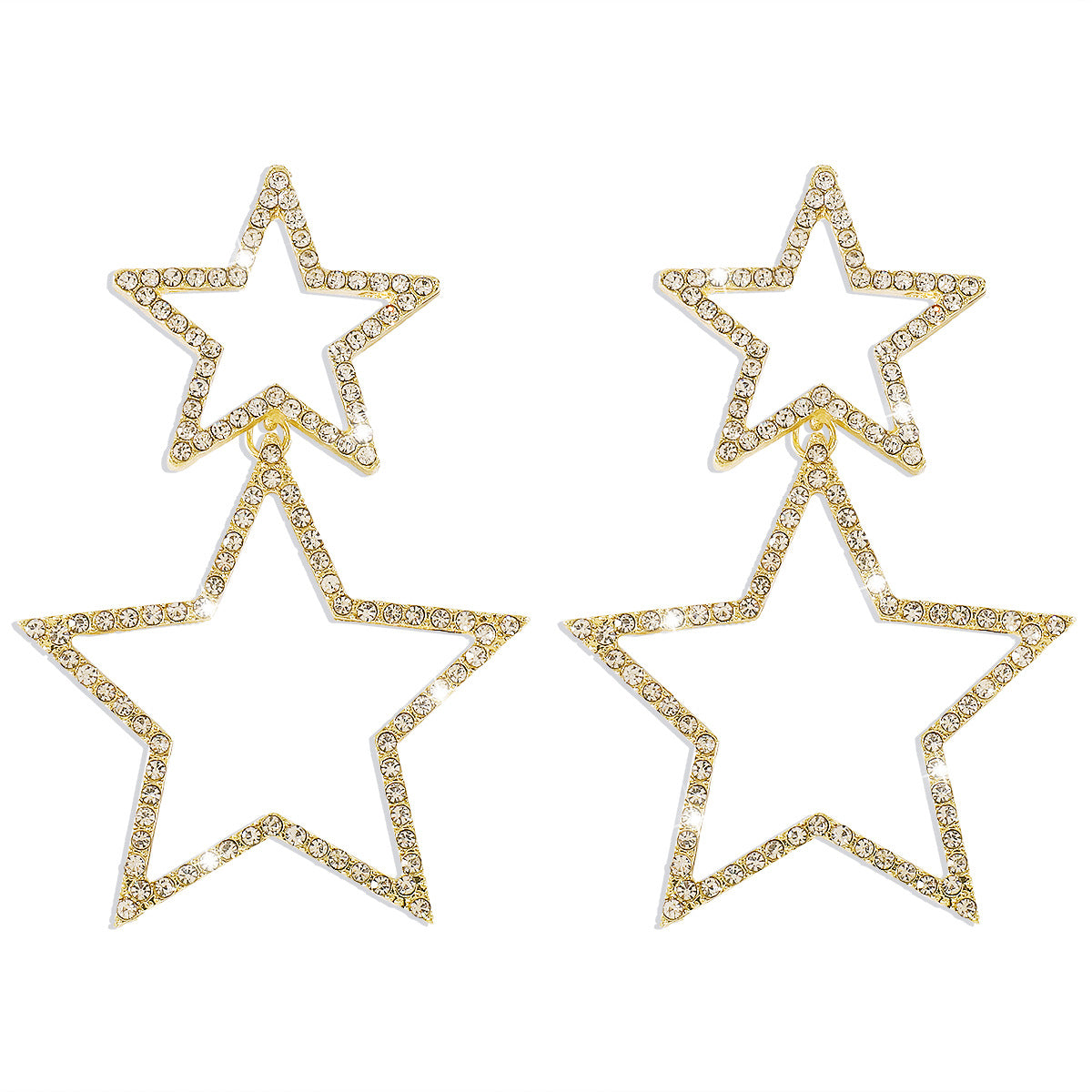 Rhinestone Earrings Five-pointed Star Double-layer Personality Fashion - Golden - Earrings - Carvan Mart