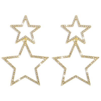 Rhinestone Earrings Five-pointed Star Double-layer Personality Fashion - Golden - Earrings - Carvan Mart